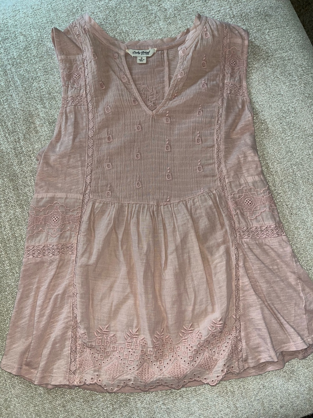 Lucky Brand Dusty Rose Embroidered Sleeveless Tunic